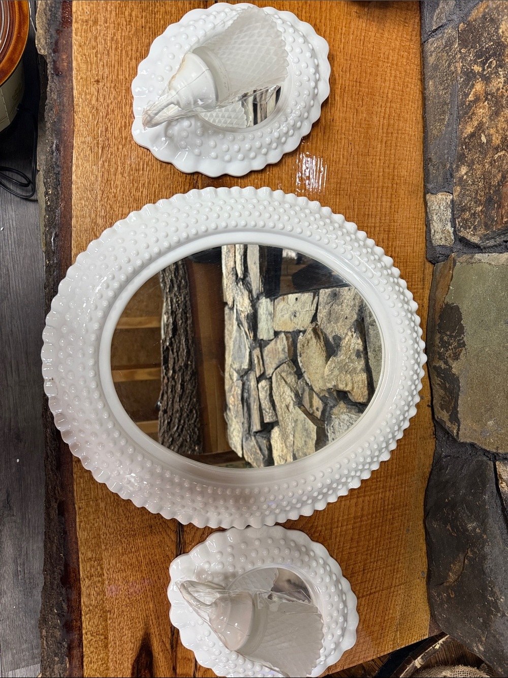 White Hobnail Round Wall Mirror by